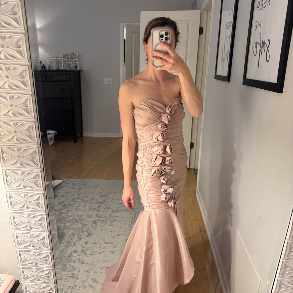 City Triangles Pink Ruffled Strapless Gown